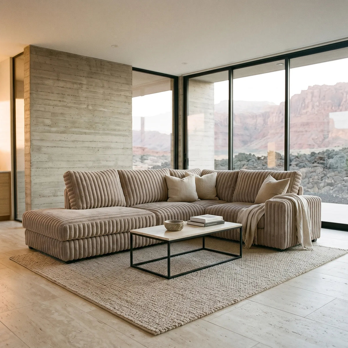 Two-Piece Infinity Sectional - Minky Toast Oversized - hero #Orientation_Left-Hand Facing