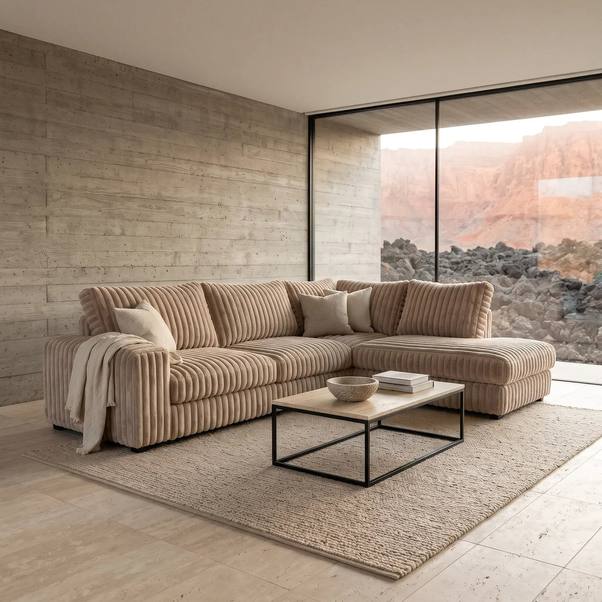 Two-Piece Infinity Sectional - Minky Toast Oversized - hero #Orientation_Right-Hand Facing