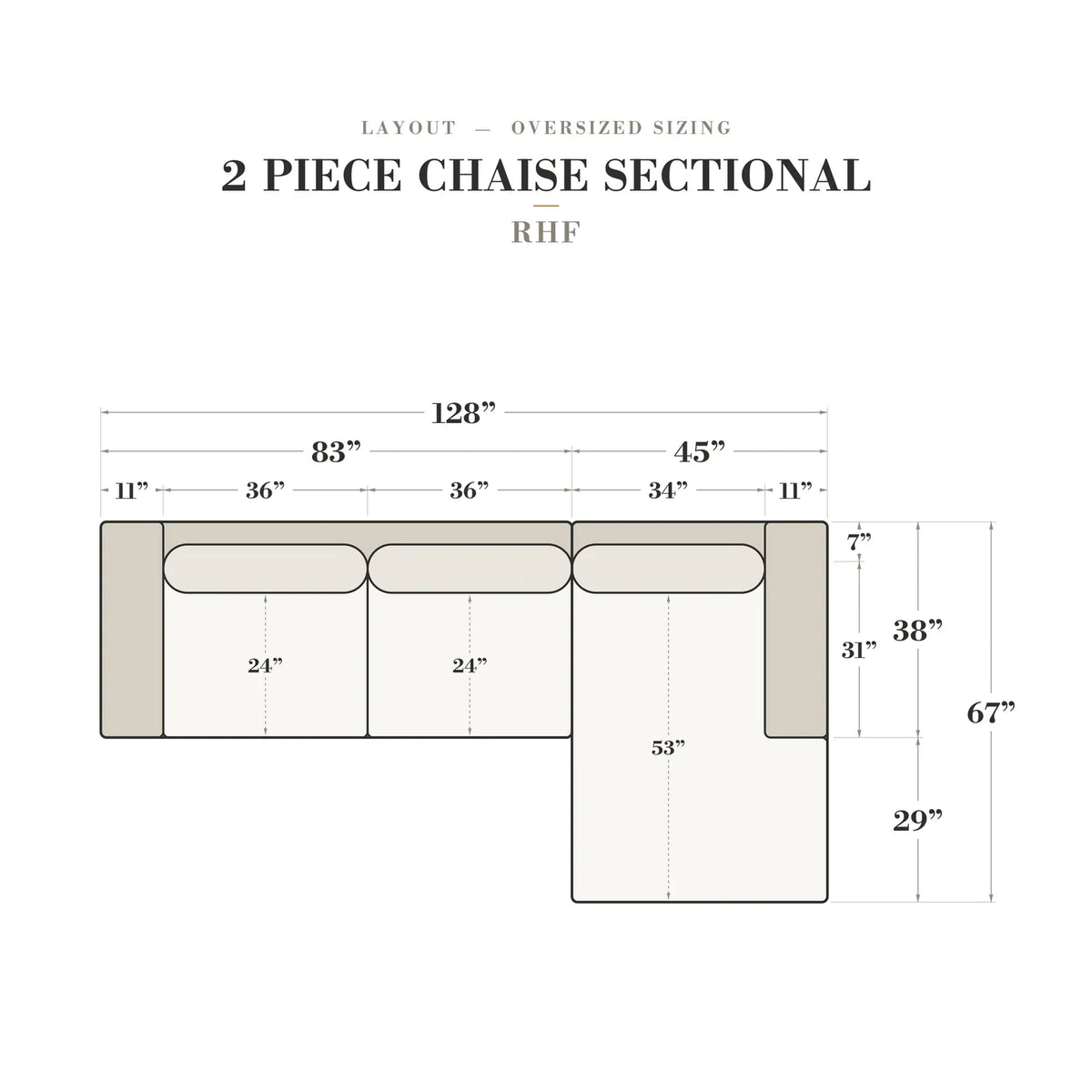 Two-Piece Chaise Sectional - Cuddle Moss Oversized - dimensions (top view) #Orientation_Right-Hand Facing