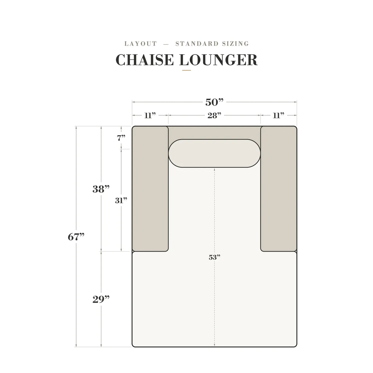 Chaise Lounger - Cuddle Chocolate - dimensions (top view)