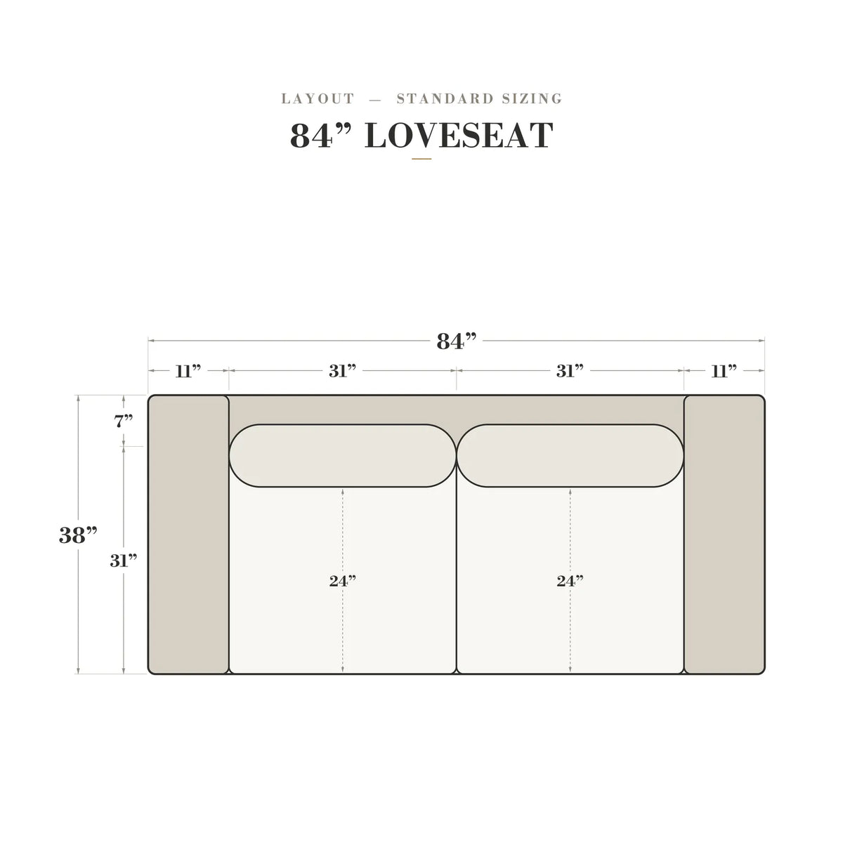 Loveseat - Mini Minky White - dimensions (top view)