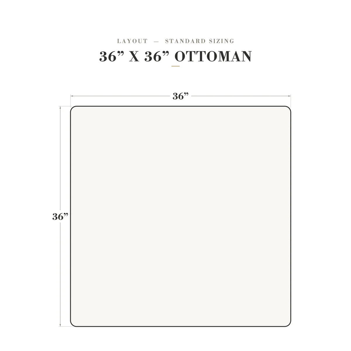 Square Ottoman - Minky Cream - dimensions (top view) #Storage_No Storage
