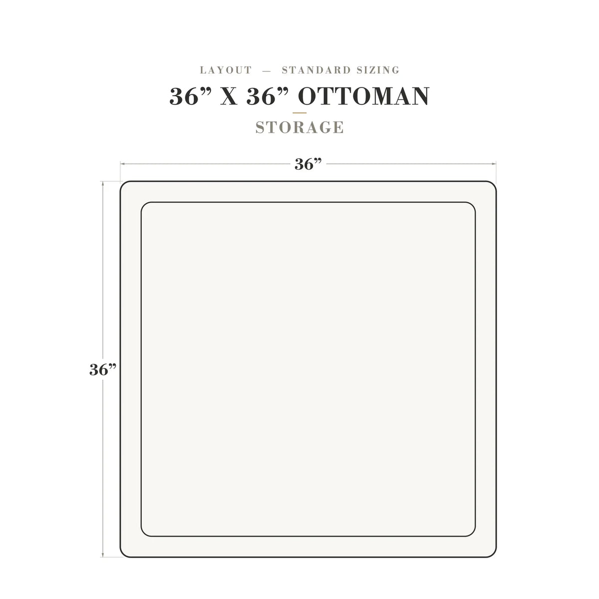 Square Ottoman - Mini Minky White - dimensions (top view) #Storage_With Storage