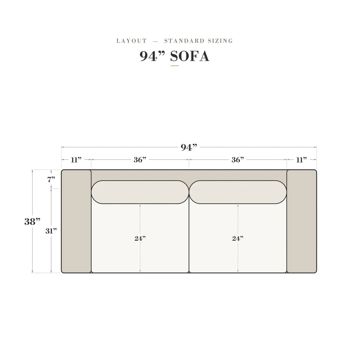 Sofa - Minky Stone - dimensions (top view)